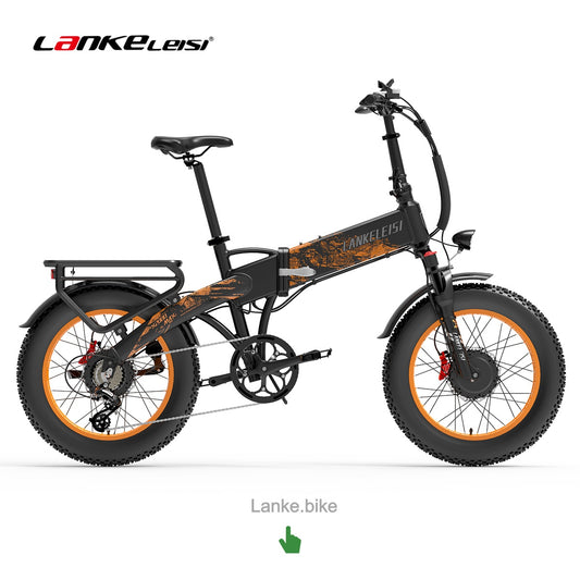 Bicicleta eléctrica plegable de neumáticos anchos con doble motor LANKELEISI X2000 MAX – 1000 W por motor (2000 W combinados, UE: 250 W por motor), velocidad máxima de 48 km/h, batería Samsung de 48 V 20 Ah, autonomía de 130 km, neumáticos anchos de 20"