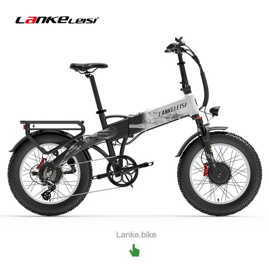 Bicicleta eléctrica plegable de neumáticos anchos con doble motor LANKELEISI X2000 MAX – 1000 W por motor (2000 W combinados, UE: 250 W por motor), velocidad máxima de 48 km/h, batería Samsung de 48 V 20 Ah, autonomía de 130 km, neumáticos anchos de 20"
