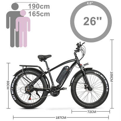 M26 750W Potente bicicleta eléctrica 26 pulgadas Fat Tire Mountain Bike Snow Bike 48V 15Ah Batería de litio Velocidad rápida