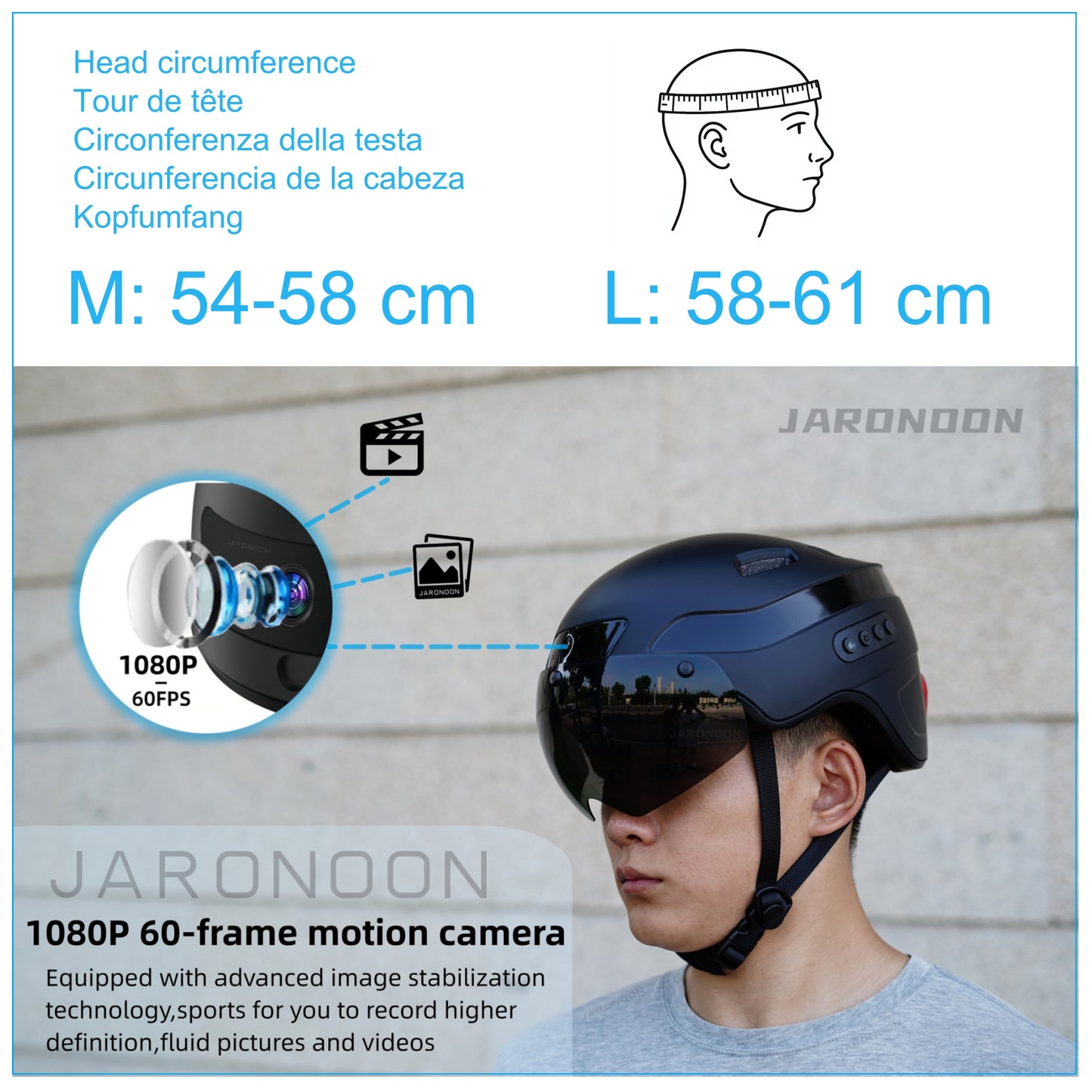 Casco inteligente de llamadas Bluetooth mejorado con cámara grabadora de conducción incorporada 1080P HD, visera desmontable, luz trasera de señal de giro