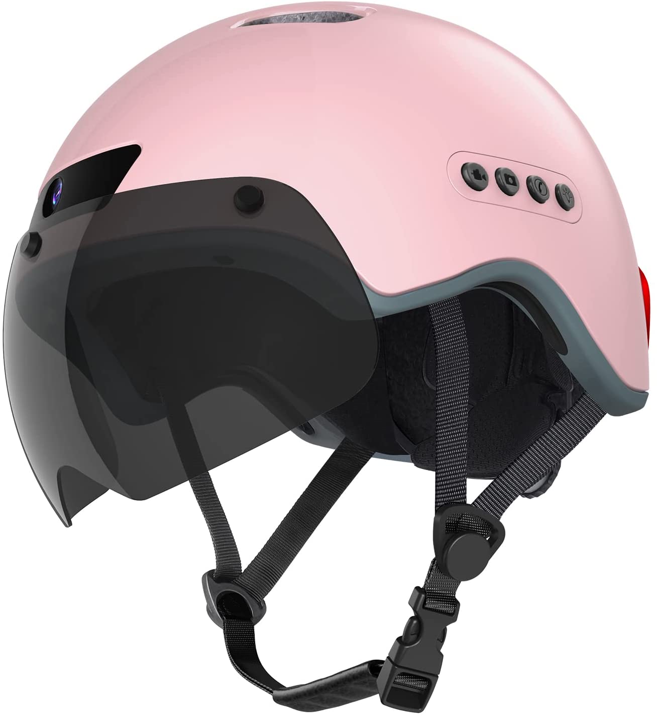 Casco inteligente de llamadas Bluetooth con cámara grabadora de conducción incorporada, visera desmontable, luz trasera de señal de giro, para viajero urbano