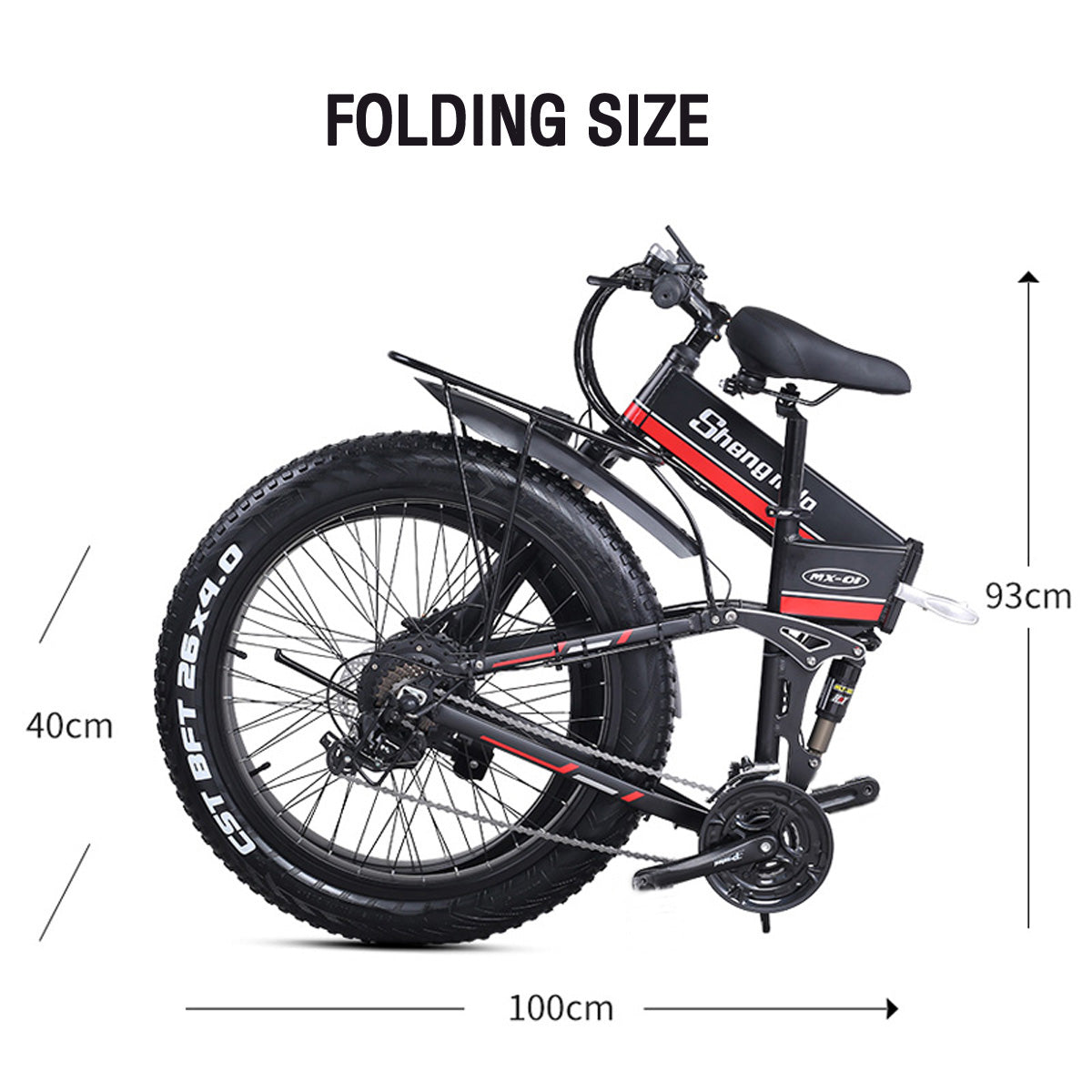 MX01 Bicicleta eléctrica plegable de 26 pulgadas, Motor potente de 48V 1000W, Bicicleta de montaña Fat Bike, Bicicleta de nieve con asistencia de pedal de 5 niveles