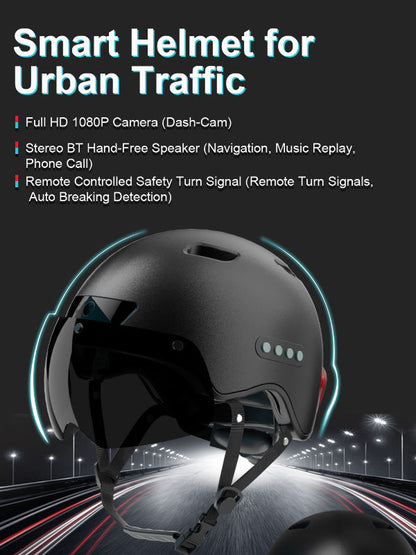 Casco inteligente de llamadas Bluetooth con cámara grabadora de conducción incorporada, visera desmontable, luz trasera de señal de giro, para viajero urbano