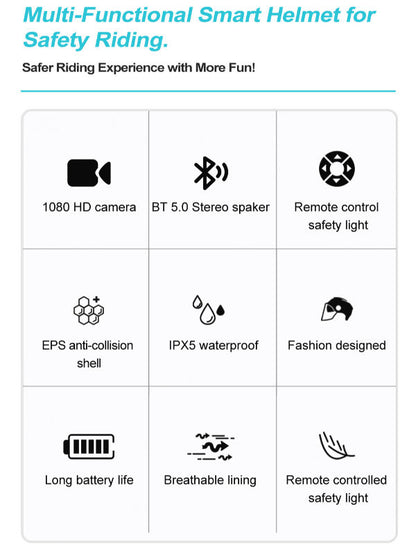 Casco inteligente de llamadas Bluetooth con cámara grabadora de conducción incorporada, visera desmontable, luz trasera de señal de giro, para viajero urbano