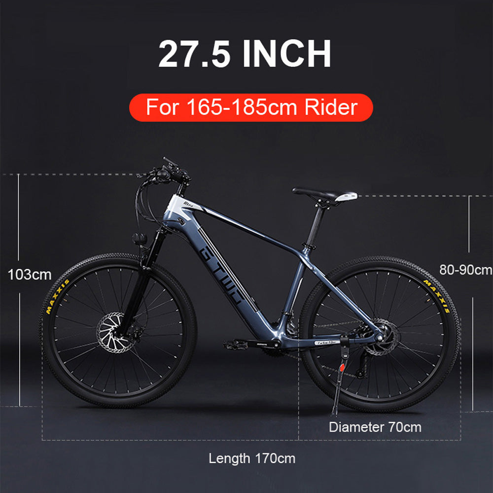 Bicicleta eléctrica de fibra de carbono de 27,5 pulgadas, Motor adpopt de 350 W/500 W, horquilla delantera con amortiguador de aire, bicicleta de montaña de 27 velocidades