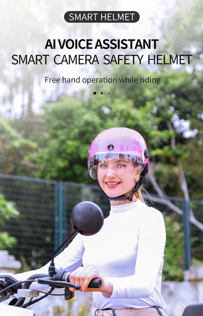 Casco inteligente AI con cámara integrada frontal y trasera HD, llamadas Bluetooth y WIFI, compatible con la aplicación de teléfono Live Check, Save and Share