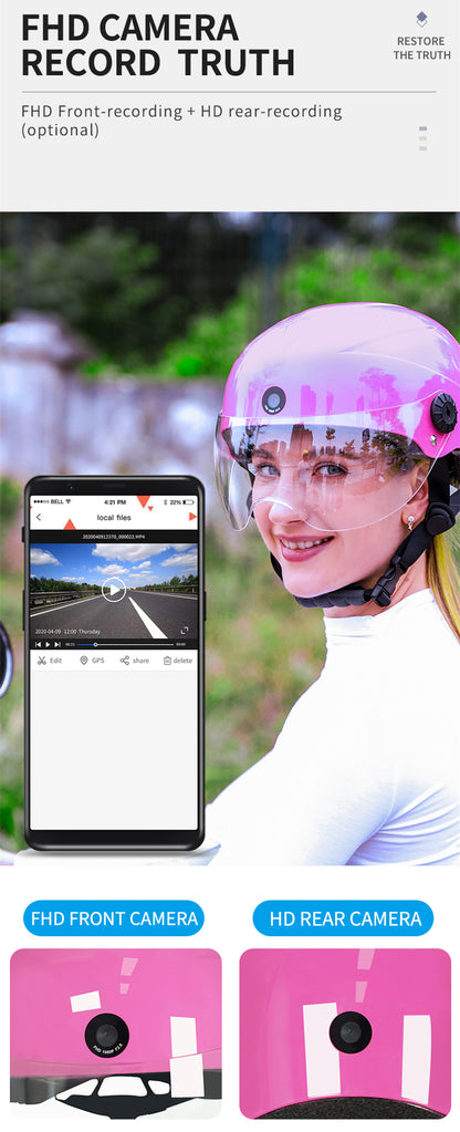 Casco inteligente AI con cámara integrada frontal y trasera HD, llamadas Bluetooth y WIFI, compatible con la aplicación de teléfono Live Check, Save and Share